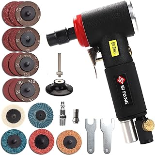 BaiNuo Angle Air Die Grinder, 1/4-Inch Mini Pneumatic Air Angle Grinder 90 Degrees Grinding Machine with 2inch Roll Lock Sanding Discs, 1/8inch & 1/4inch Collect (Black)