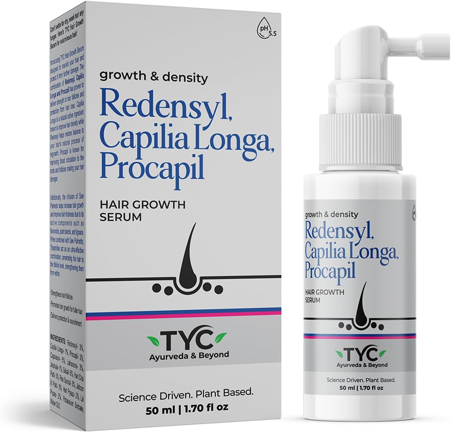 TYC - TRUST YOUR CHOICE Herbal Hair Growth Serum with 3% Redensyl, 1% Procapil & 1% Capilia Longa | Manages Hair Fall, Thinning & Loss | Encourages Hair Growth | pH 5.5, 50 ml