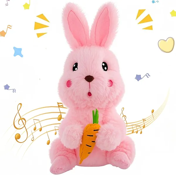 Emoin Bunny Plush Baby Toys, Singing Dancing 9" Bunny Stuffed Animal, Interactive Rabbit Plush Crying Bunny Don't Take His Carrot Baby Birthday Gift