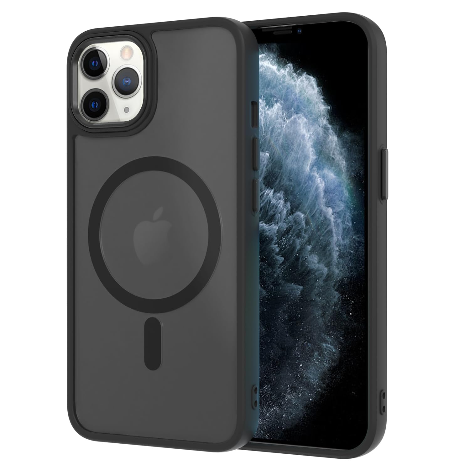 AOMYKE Cover Magnetica per iPhone 11 Pro, Custodia iPhone 11 Pro Compatibile con MagSafe, Traslucida Opaca Posteriore Sottile PC+TPU Bumper Antiurto Case - Nero