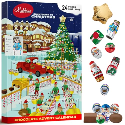 Madelaine Solid Premium Milk Chocolate Santa's Workshop 2025 Countdown Christmas Advent Calendar With 24 Solid Premium Milk Chocolates, 6oz