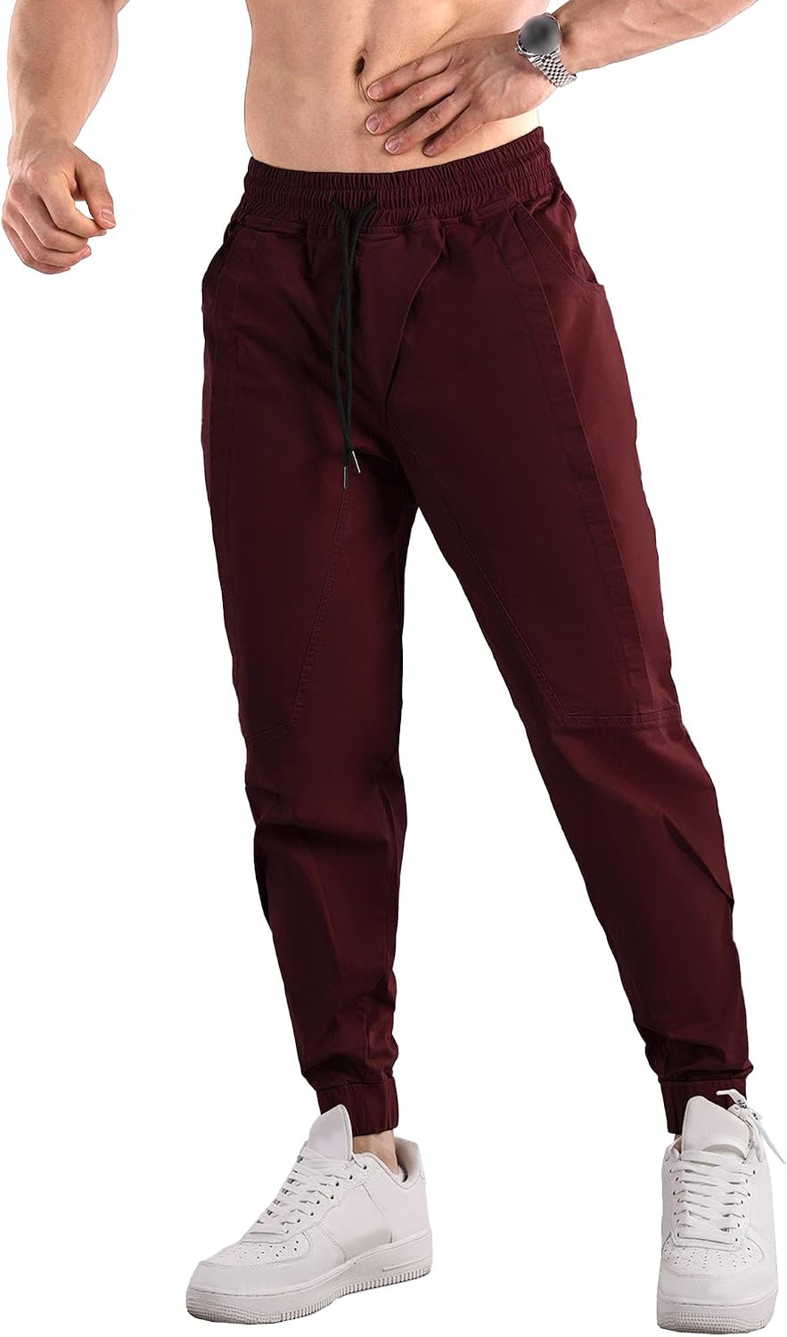Men's Drawstring Elastic Waist Stylish Pants Regular Fit Comfort Outdoor Pants Solid Hiking Joggers Trousers