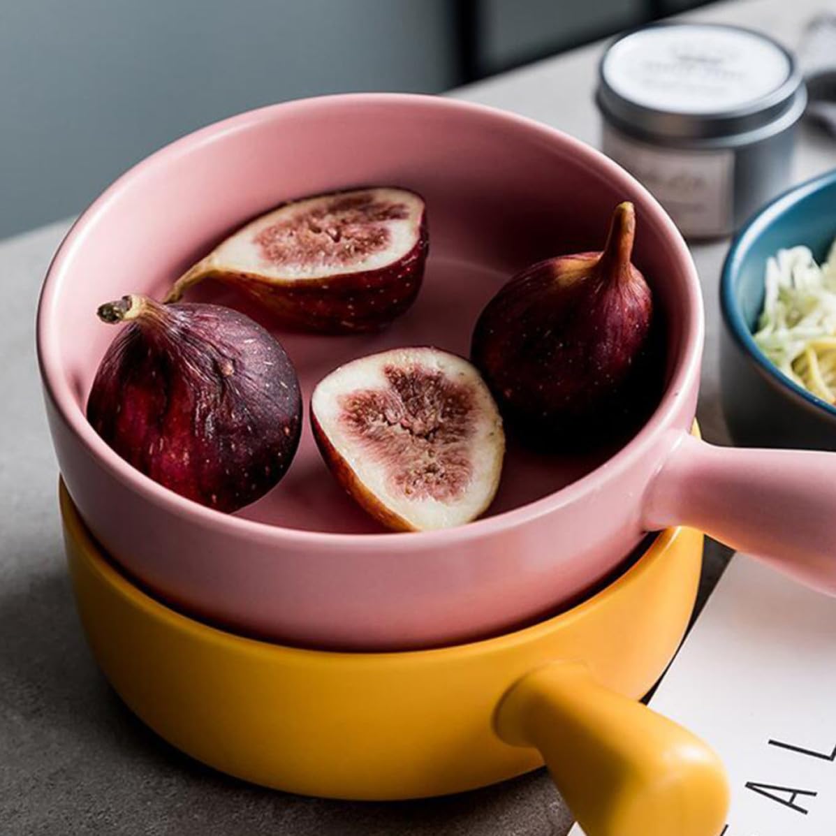 INOOMP Set 2 Pezzi Teglie Rotonde in Ceramica con Manico Piatto da Forno per Pane e Frutta Uso in Cucina e Servizio
