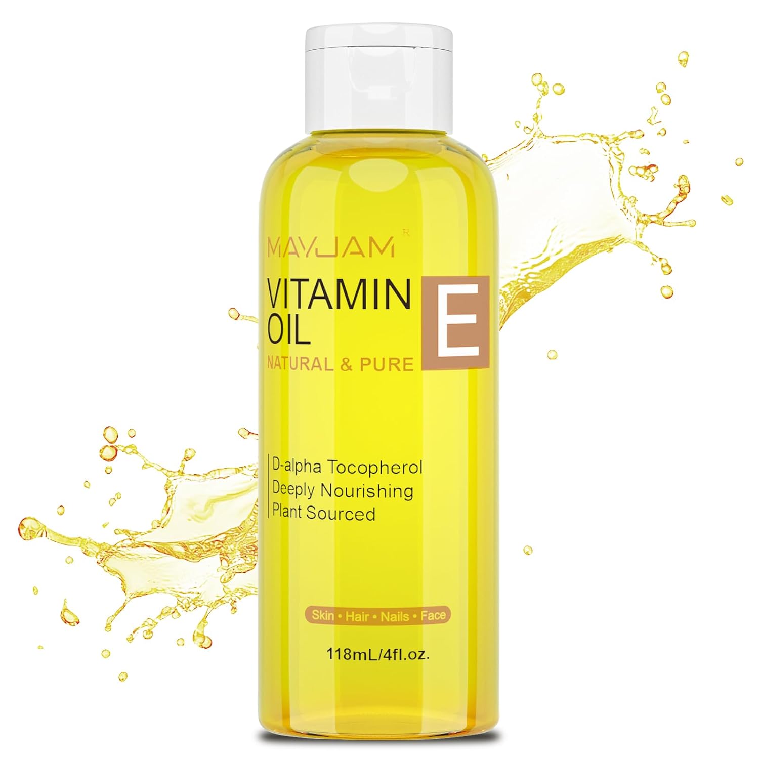 Organic Vitamin E Oil 50,000 IU for Skin, Pure & Natural Vitamine oils for Scars Hair, Face, Nail, Scalp Bath and Body Oil, Tocopherol to Repair Damaged Skin, Moisturizing Dry Skin, 4 Fl Oz
