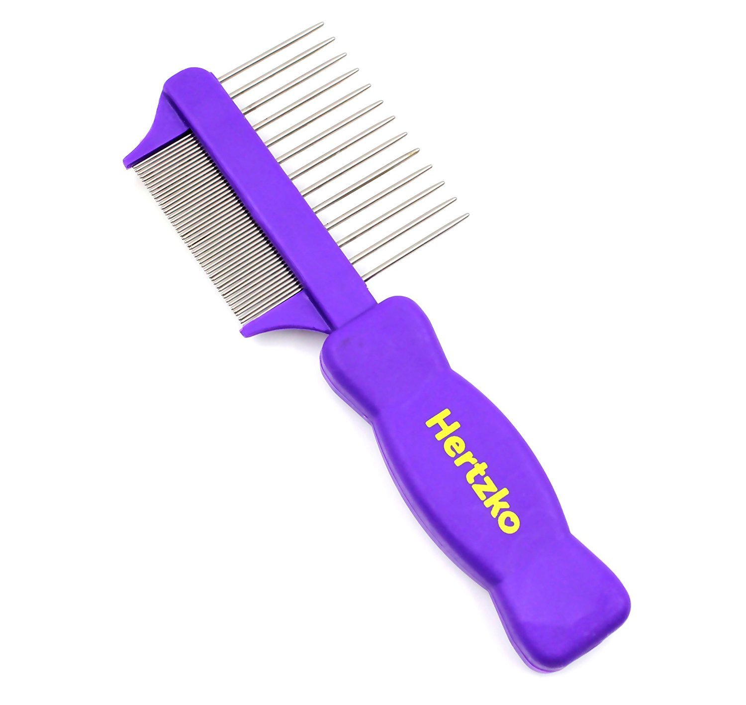Double Sided Flea Comb Densely Packed Pins Removes Fleas, Flea Eggs, and Debris, and the Wider Spaced Pins Detangles and Loosens Dead Undercoat - Suitable For Dogs And Cats