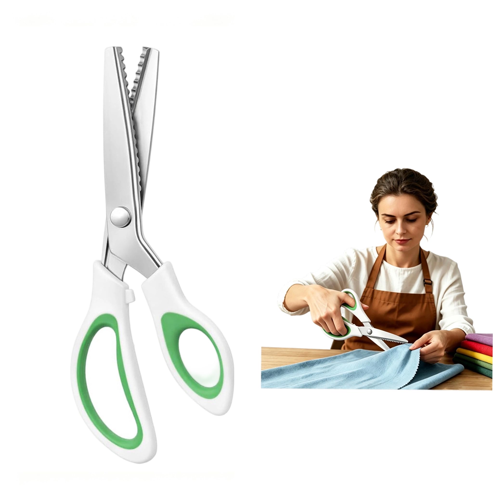 Scalloped Pinking Shears for Fabric, Zig Zag Scissors, Scalloped Green