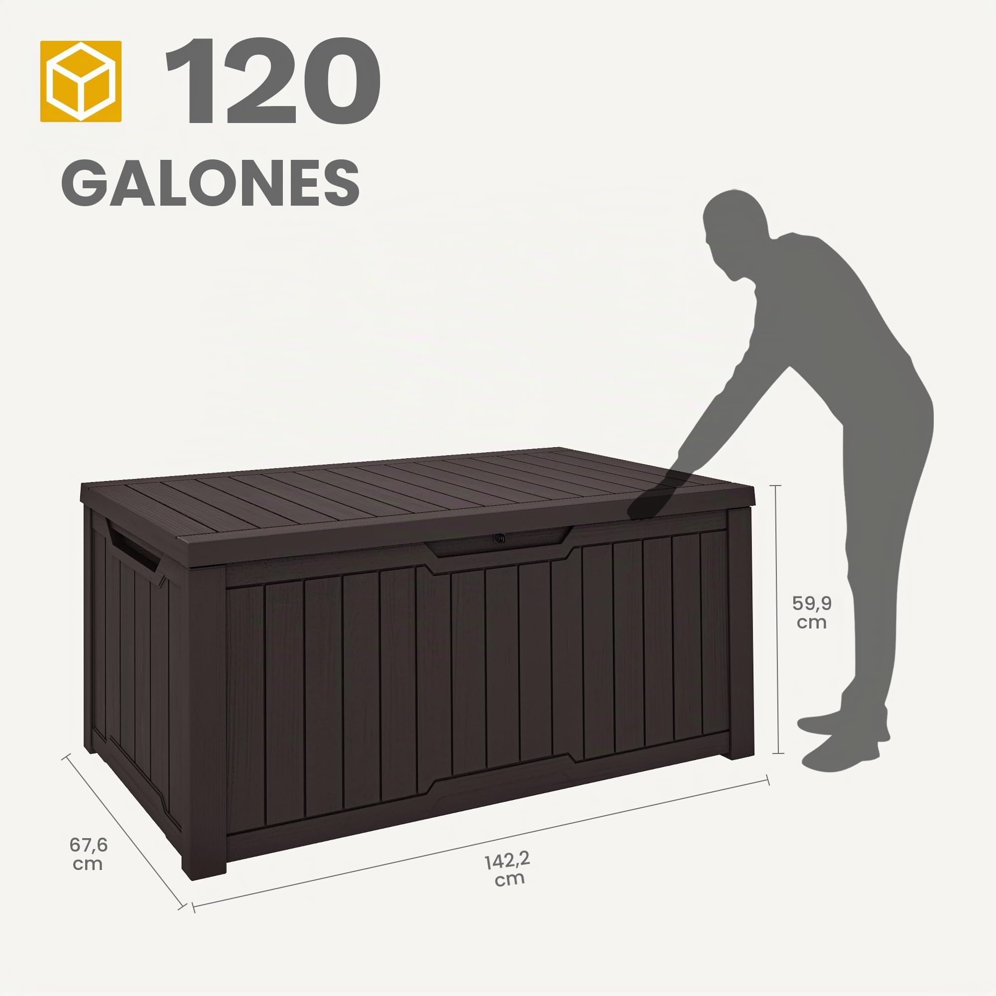 DWVO Caja de almacenamiento para jardín al aire libre, 450 L, 142,1 x 67,6 x 60 cm, impermeable, con cerradura segura, asas de transporte laterales, resistente a todo tipo de clima, caja de resina