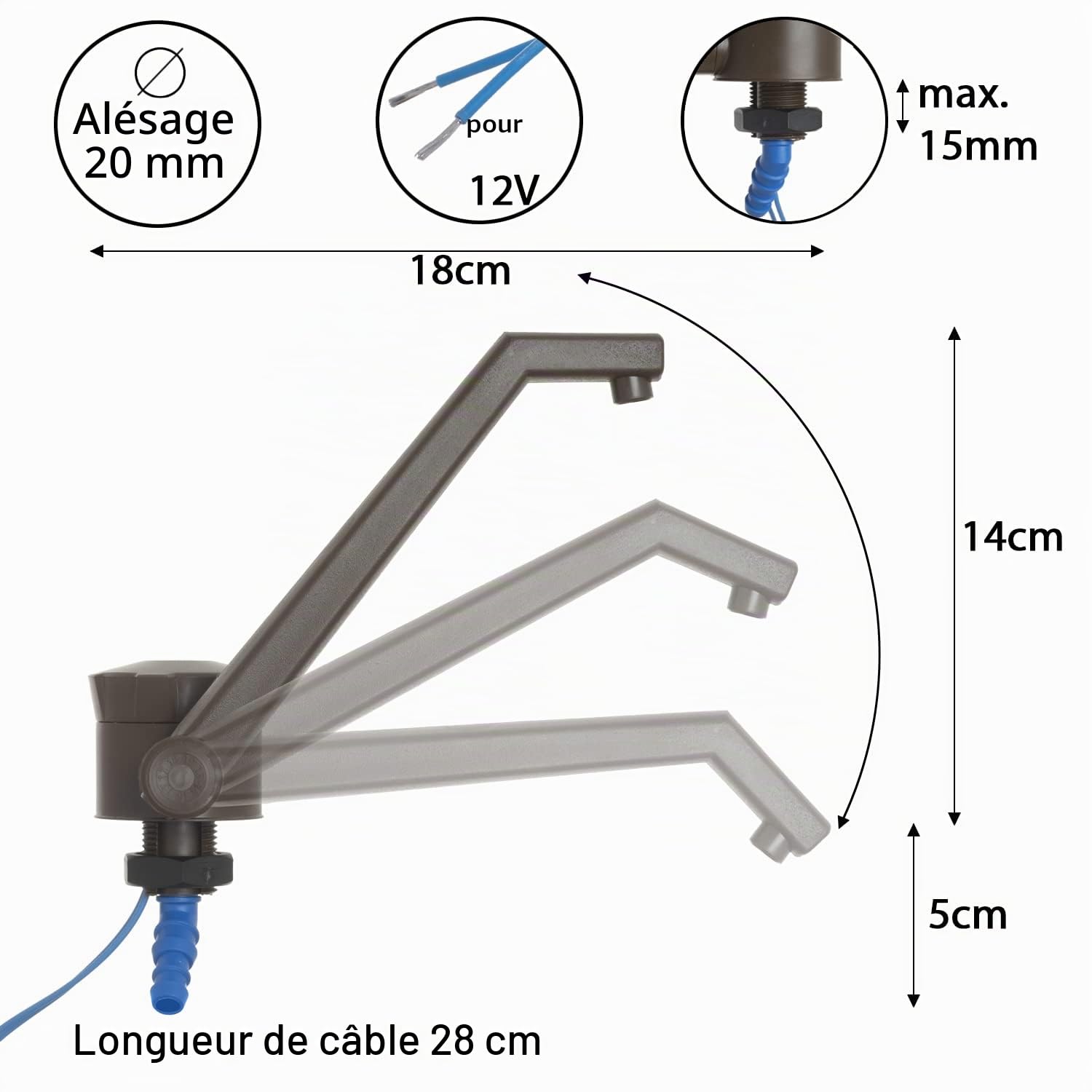 Moritz Robinet pivotant pour caravane/camping 12 V brun NOUVEAU
