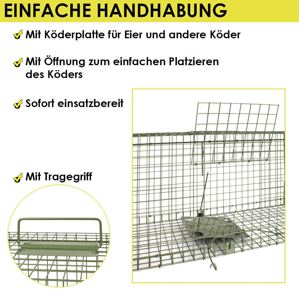 Petigi Lebendfalle Drahtfalle Marder Lebend Wiesel Garten Kaninchen Abwehr Umsiedeln Falle Haus Zubehör Ratte Rattenfalle Vertreiben Dachboden 120 x 26 x 26 cm Grün