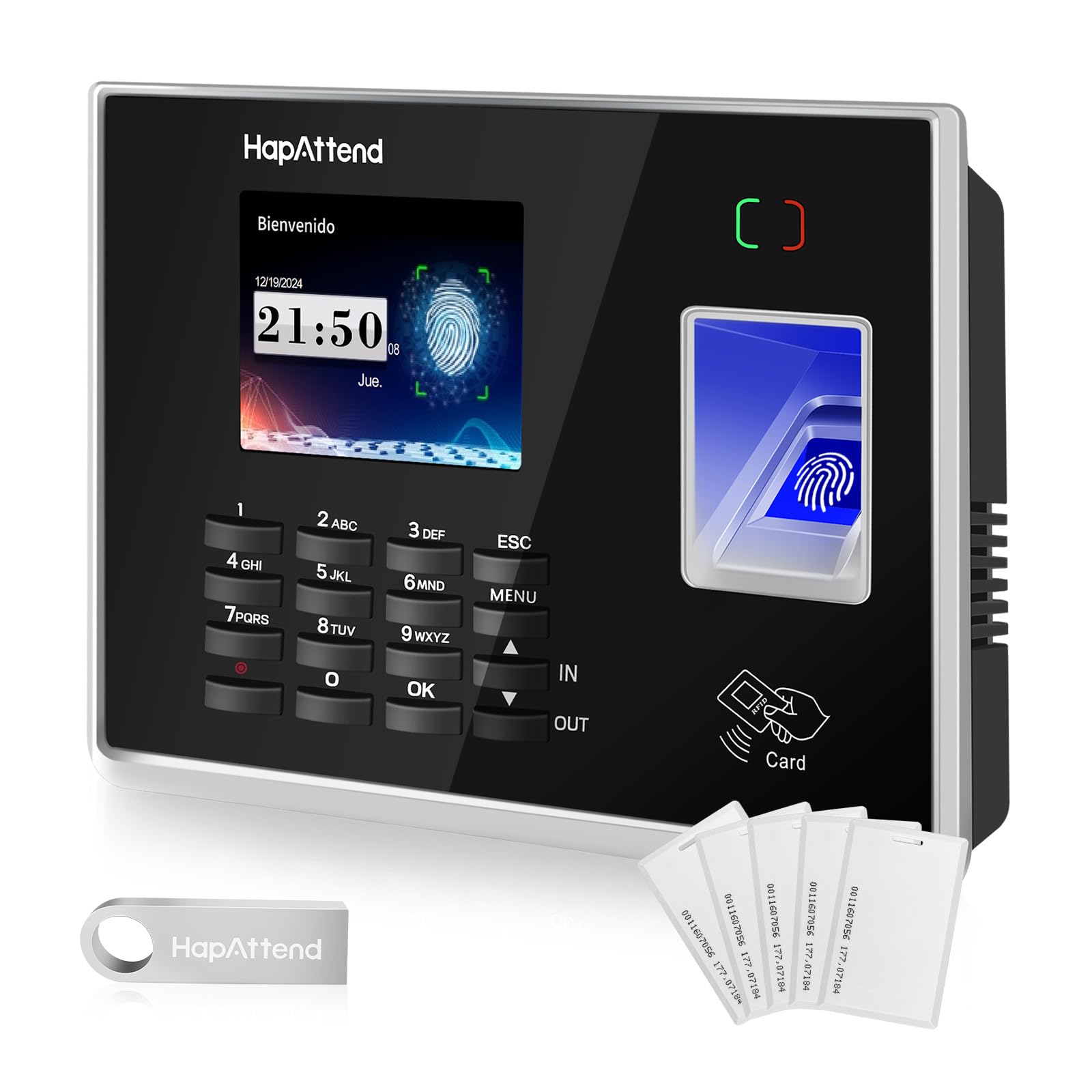 Control Horario Empleados, Español Maquina de Fichar con Huella Dactilar, RFID Tarjetas, Reloj de fichar de hasta 1000 usuarios Sin Conexión Internet Registro de Tiempo para pequeñas - H2