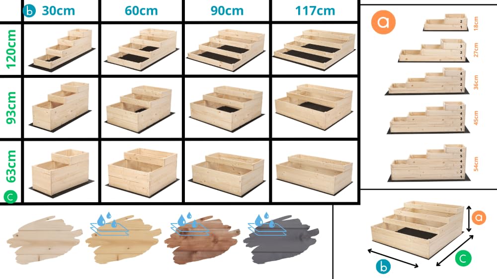 PROREGAL Hochbeete TREPPEN Holz | HxBxT 54x117x120 cm | Holz | Natur | Kräuterbeet Gemüsebeet Pflanzenbeete Blumenkasten