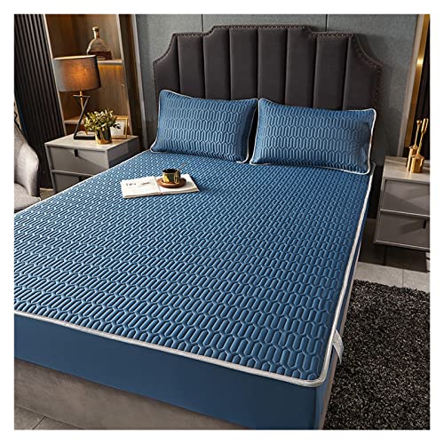 Juego de sábanas bajeras de látex tailandés natural con estampado de puntos, tela de seda helada, permeable al aire, refrescante, para cama de verano, tamaño Queen (1,1,5 x 1,9 m, juego de 3 piezas)