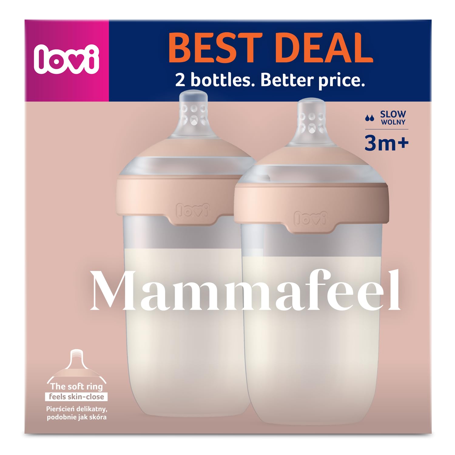 LOVI Mammafeel Biberon pour bébé, avec tétine, adapté à l'allaitement, anti-colique, sans BPA, 2 x 250 ml