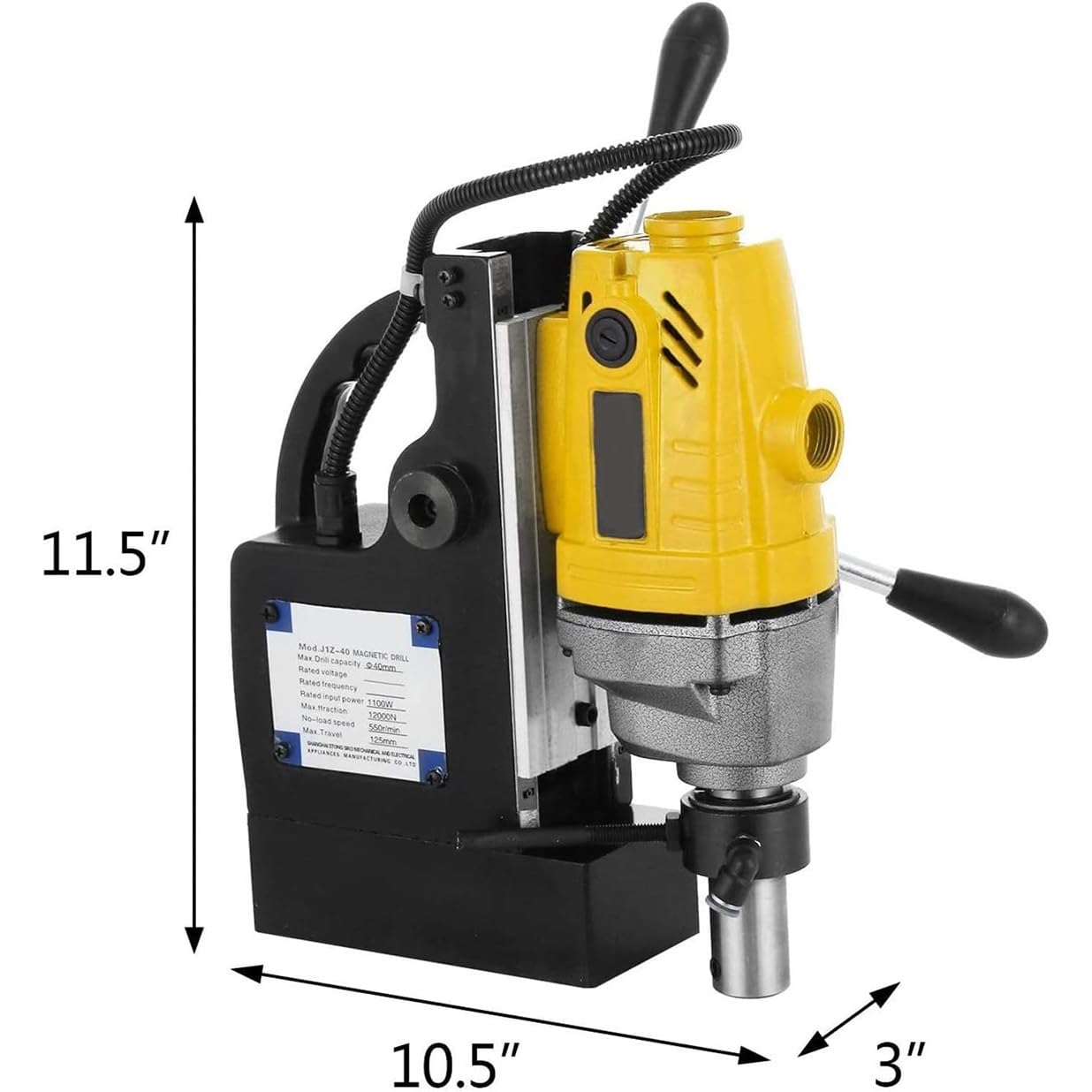 Prensa de taladro magnética, máquina de perforación magnética portátil de 1100 W, diámetro de perforación de 1-1/2 pulgadas, fuerza magnética de 1,224.7 kg para superficies metálicas