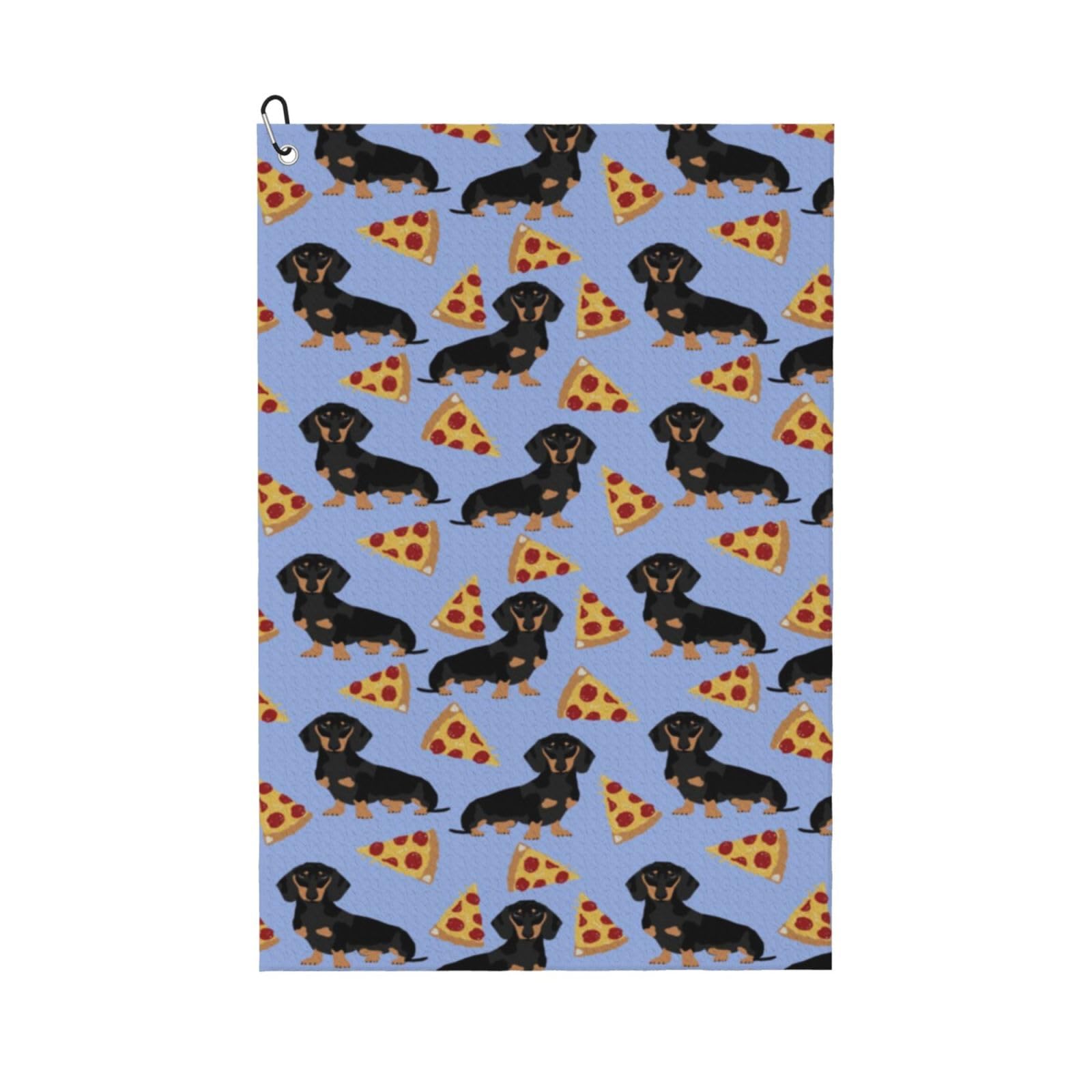 Hnnkloy Pizza Food Dachshund Dog Cute, 16x24 in Portable Waffle Golf Towels with Carabiner Clip for Golf Bag