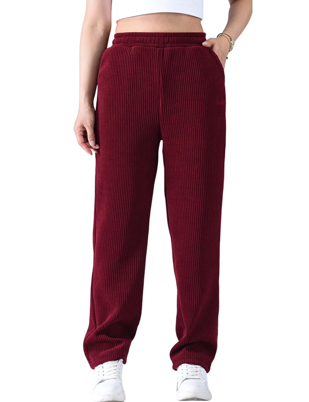 Zoulee Womens High-Rise Straight-Leg Pull-On Wide-Wale Corduroy Drawstring Pants
