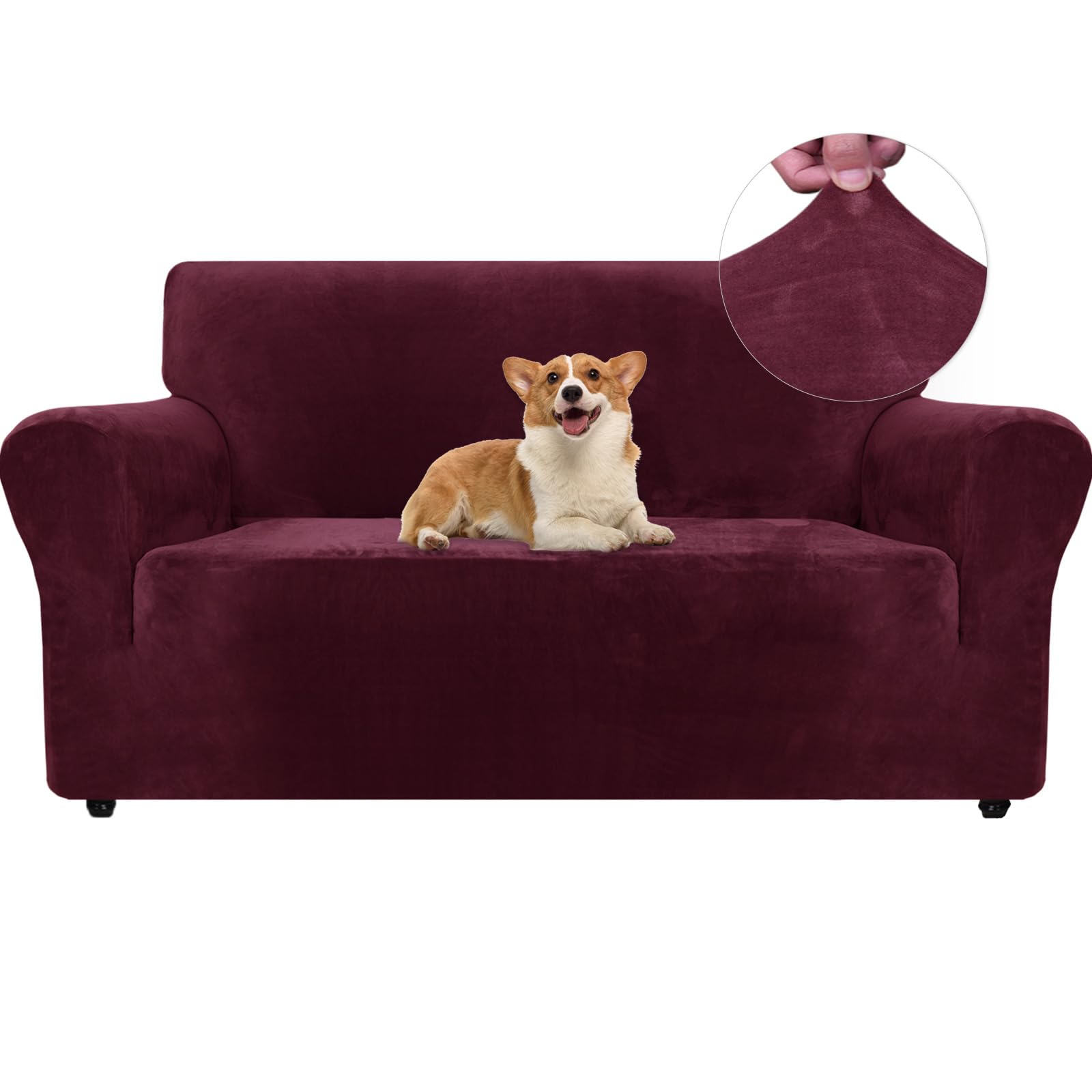 Ystyle Copridivano Velluto, Copri Divano 2 Posti Con Braccioli, Copridivano Antigraffio Gatto, Copridivano Elasticizzato, Universale Copridivani Antimacchia Lavabile Antiscivolo, Rosso Bordeaux