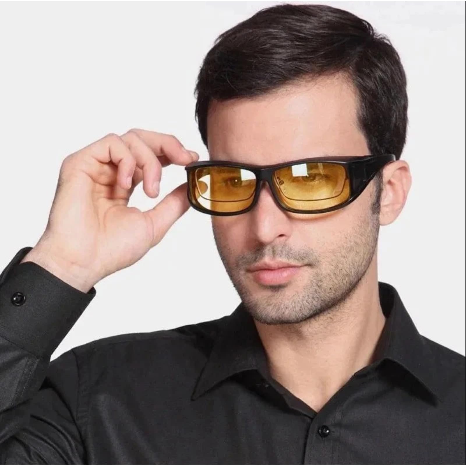 Hoffmarkt GloVision Nachtsichtbrille – Polarisierte Überbrille mit gelben Gläsern, blendfrei für Autofahren, Angeln & Golf