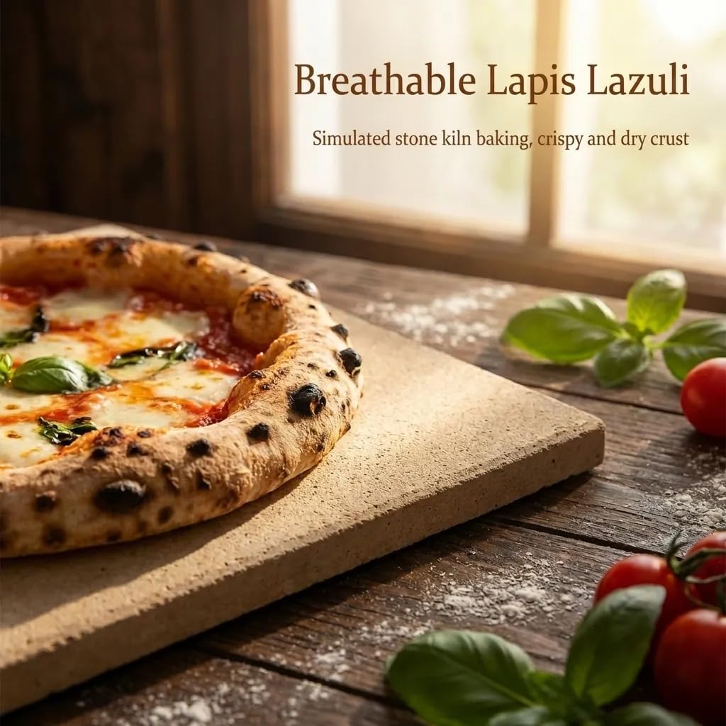 Pizza Stone for Grill & Baking Stone for Oven – 23.8 x 26 cm Cordierite Rectangular Cooking Stone with Free Sliding Pizza Peel, Oven Stone Set, Essential Pizza Accessories for Crispy Crust
