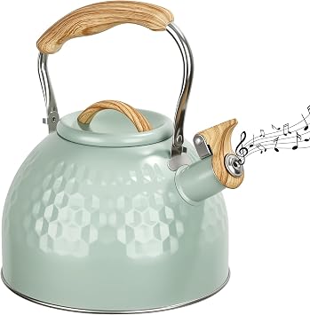 Whistling Kettle,3L Stove Induction Kettle,Whistling Tea Kettle-3 L Stainless Steel Stove Top Kettle with Wood Grain Handle Whistle, Retro Style Teapot for Kitchen Gas Stove, Induction Cooker