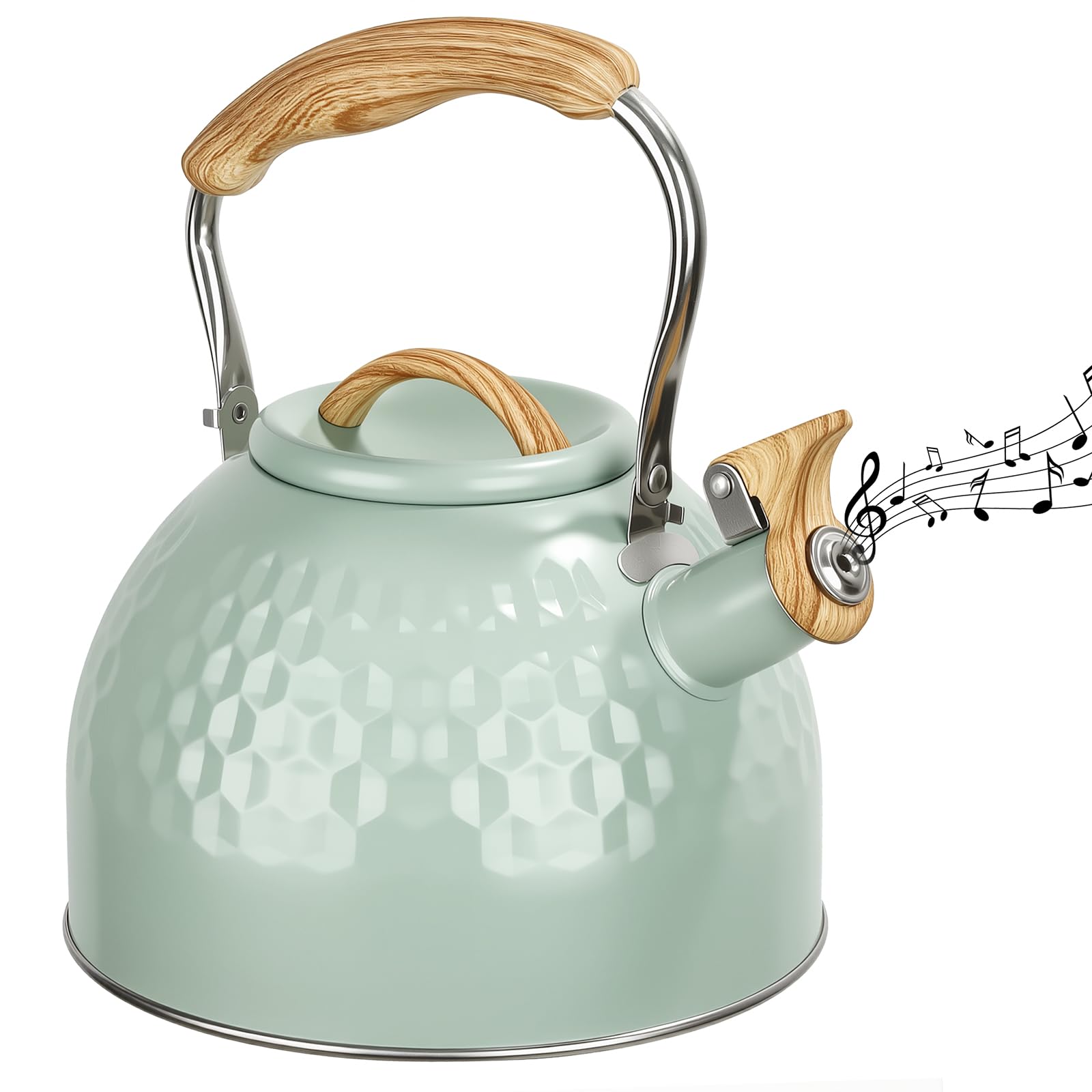 Whistling Kettle,3L Stove Induction Kettle,Whistling Tea Kettle-3 L Stainless Steel Stove Top Kettle with Wood Grain Handle Whistle, Retro Style Teapot for Kitchen Gas Stove, Induction Cooker
