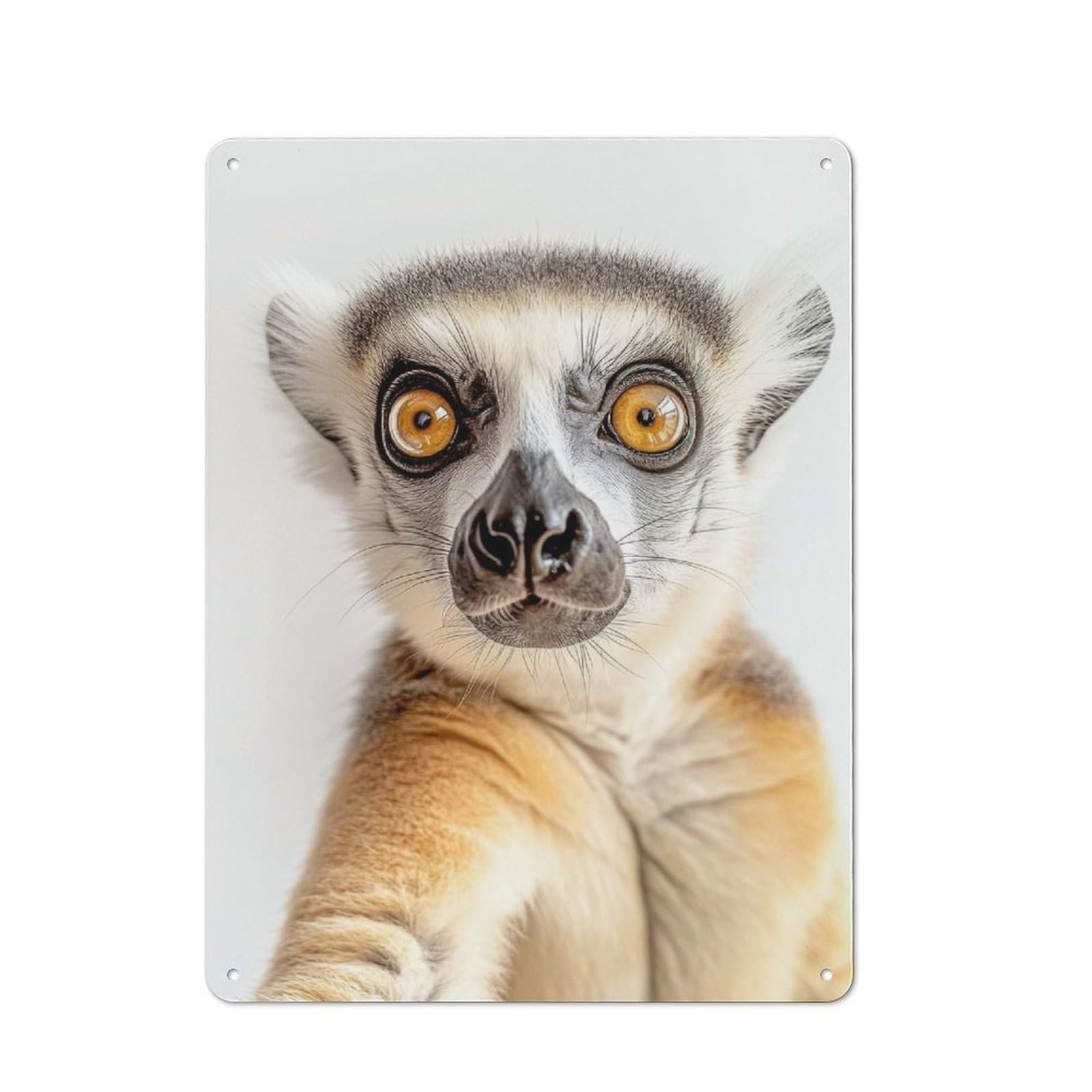 Junmoney Curious Ring-Tailed Lemur Selfie Vintage Metal Plaque 40X30cm For Home Office Or Studio, Seasonal Metal Wall Decor For Winter Interiors
