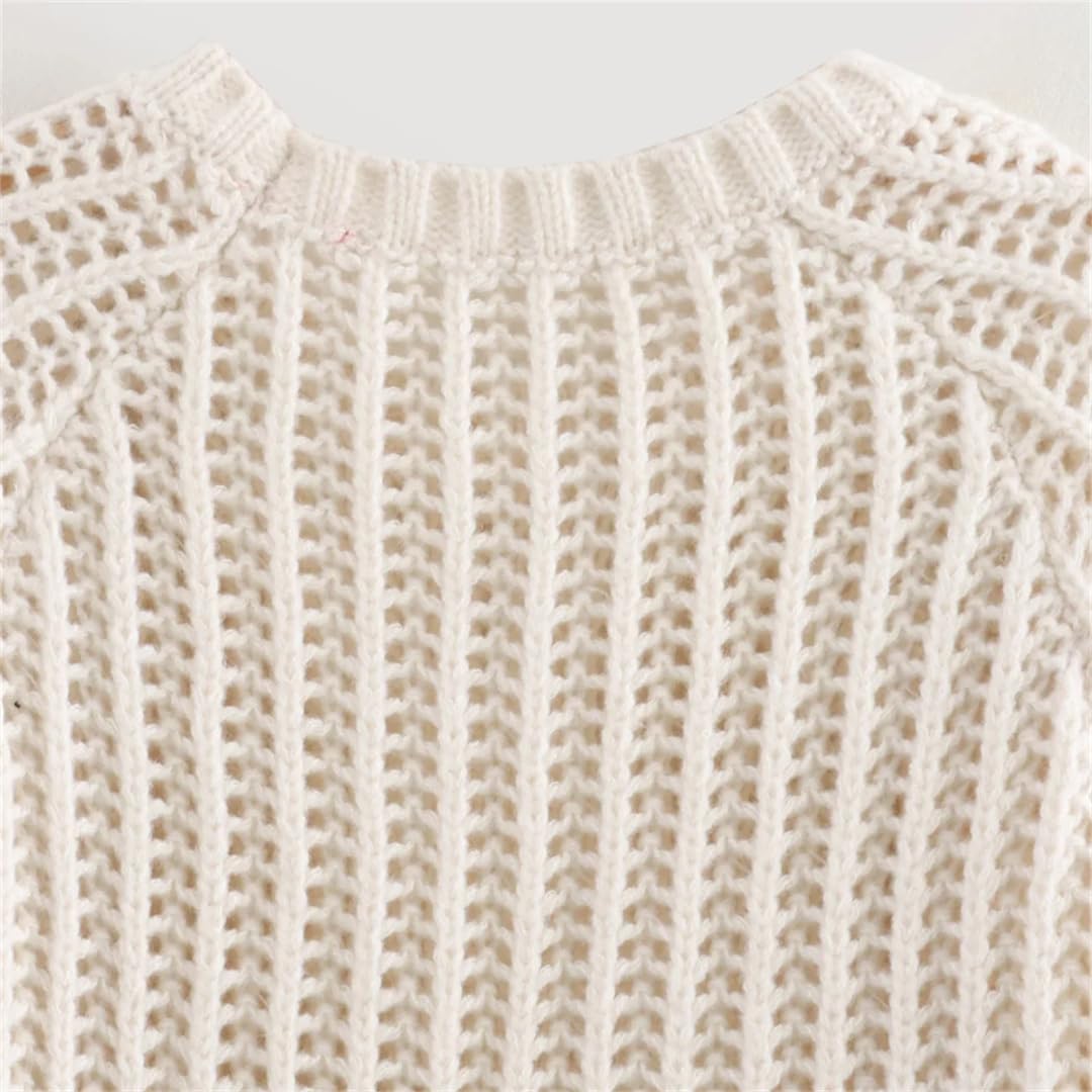 Maglione da donna casual con lacci a girocollo a maniche corte Top Loose Fit Knit Pullover