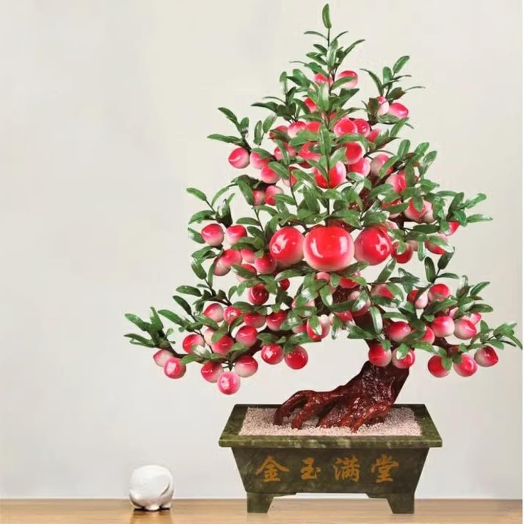 Plantas Artificiales de Interior Jade Tallado melocotonero Grande Jade melocotonero bonsái Sala de Estar Accesorios for el hogar Manualidades Planta Empresa Decoración Planta Falsa
