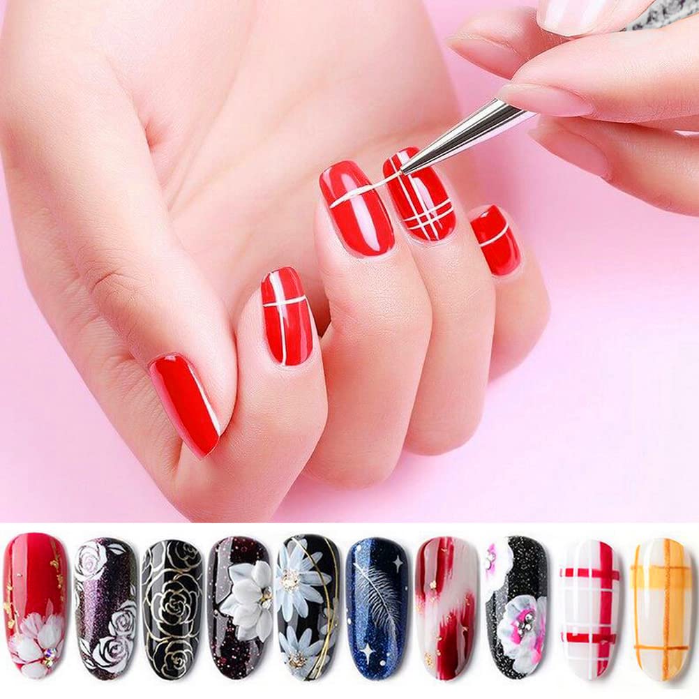 5 Pcs Nail Art Liner Brushes, 20/15/11/9/7mm Professional UV Gel Painting Nail Art Design Brush Pen Set Nail Art Point Drill Drawing Brush Pen Thin Nail Art Brush (White Marble)