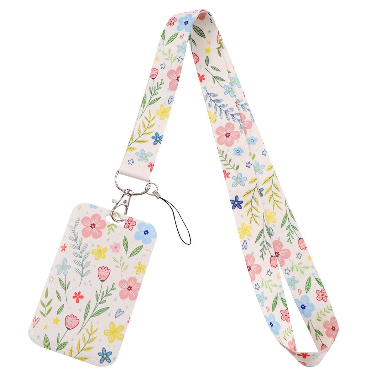 Cute ID Lanyard with Card Holder Flowers ID Badge Holder Cute Keychain Neck Lanyard for Keys ID Badges Name Tag for Women Kids Girls Nurses Teachers for Work & School ID Holder(Plants)