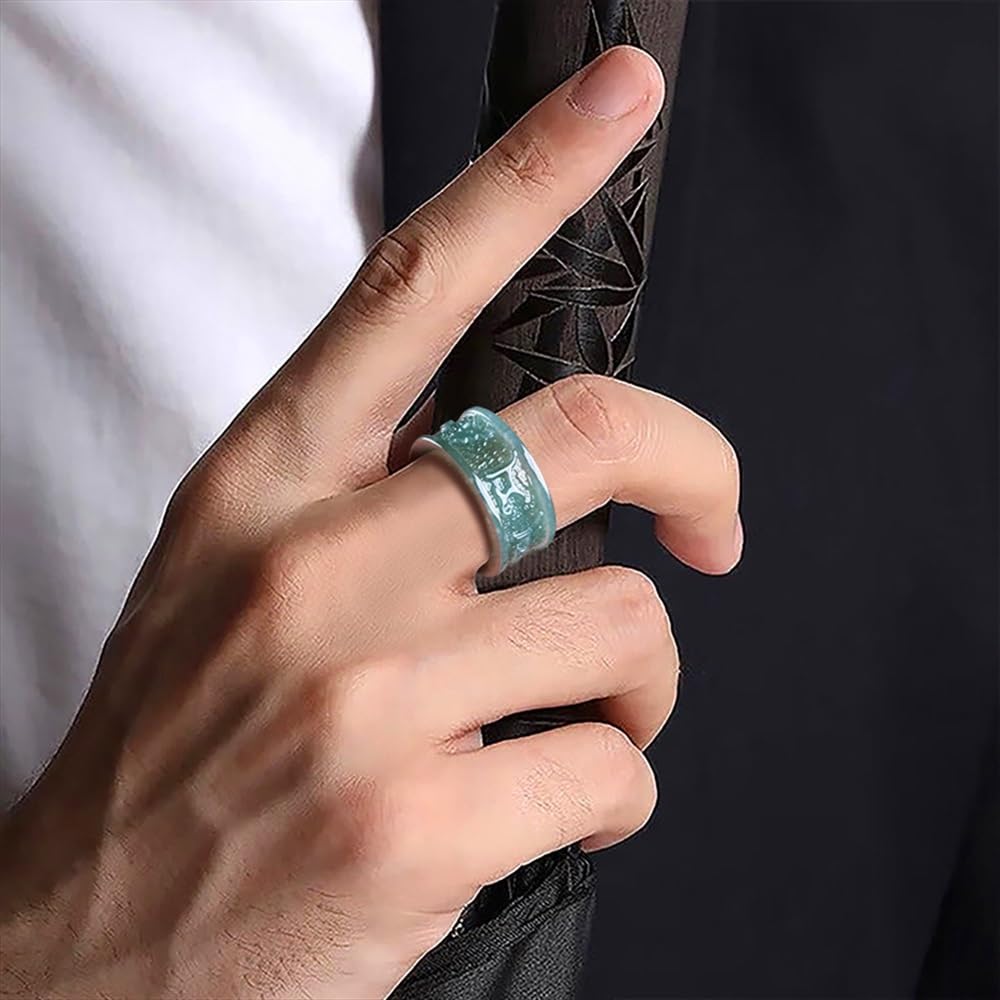 Amazon.co.jp: Mengsiy ブルー翡翠親指リング手彫りの絶妙なパターン