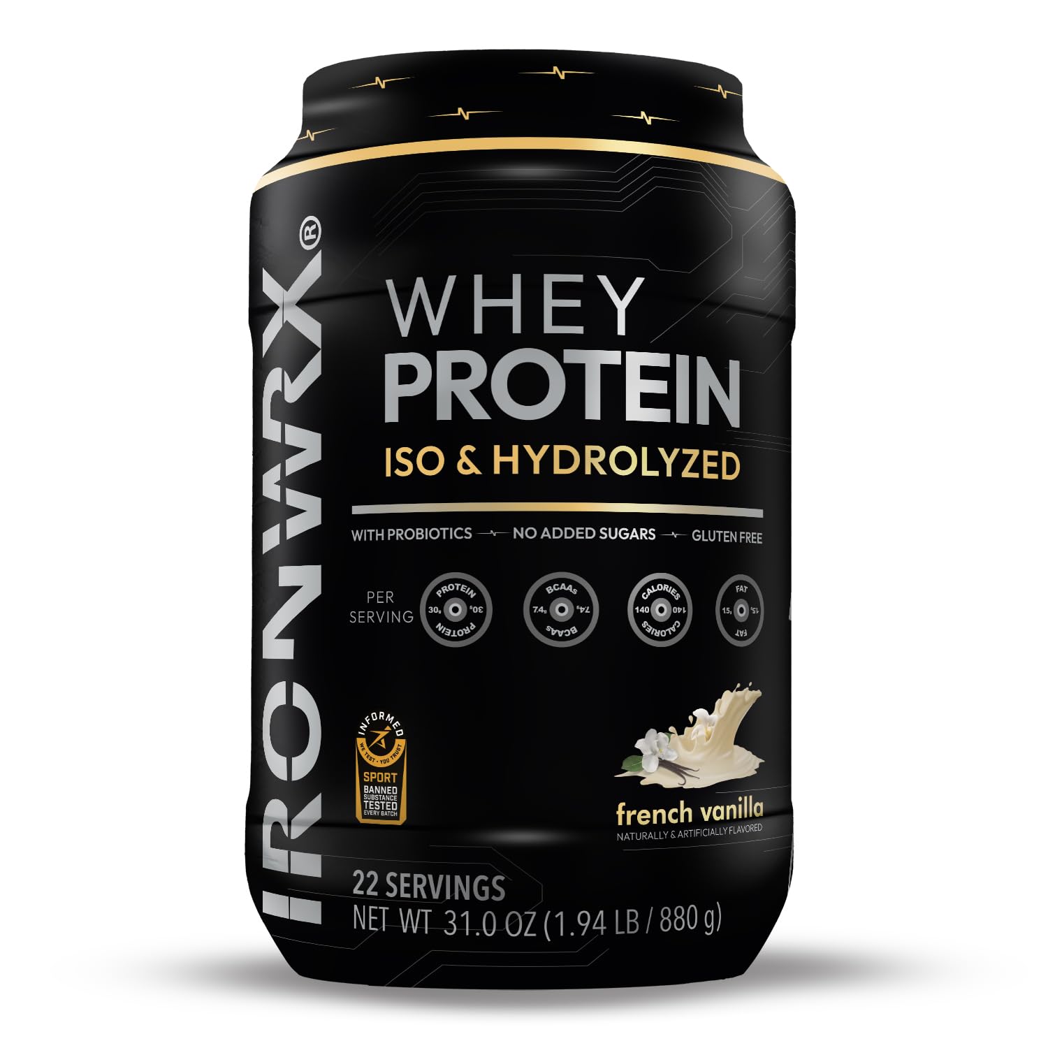 Hydrolyzed Whey Protein Isolate | French Vanilla Flavor | 22 Servings | 30g Protein, 7.4 g BCAAs | For Muscle Growth and Recovery | Informed Sport Certified Free of Banned Substances