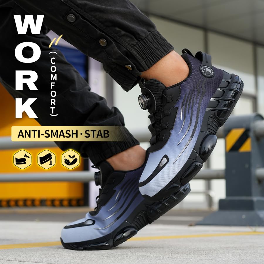 Image of Steel Toe Shoes for Men Women Safety Work Shoes Air Cushion Construction Industrial Shoes Safety Shoes Lightweight Steel Toe Sneakers for Men
