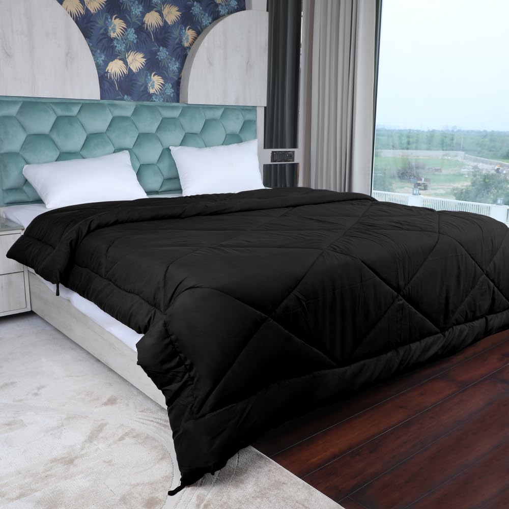 AVI 220 GSM Microfiber Polyester Comforter Single Bed | All Season 3 Layered Quited Blanket Single Bed, Reversible AC Comforter Single Bed, Quilt, AC Blanket, Dohar Single Bed, (Black, 60x90 Inch)-image-7