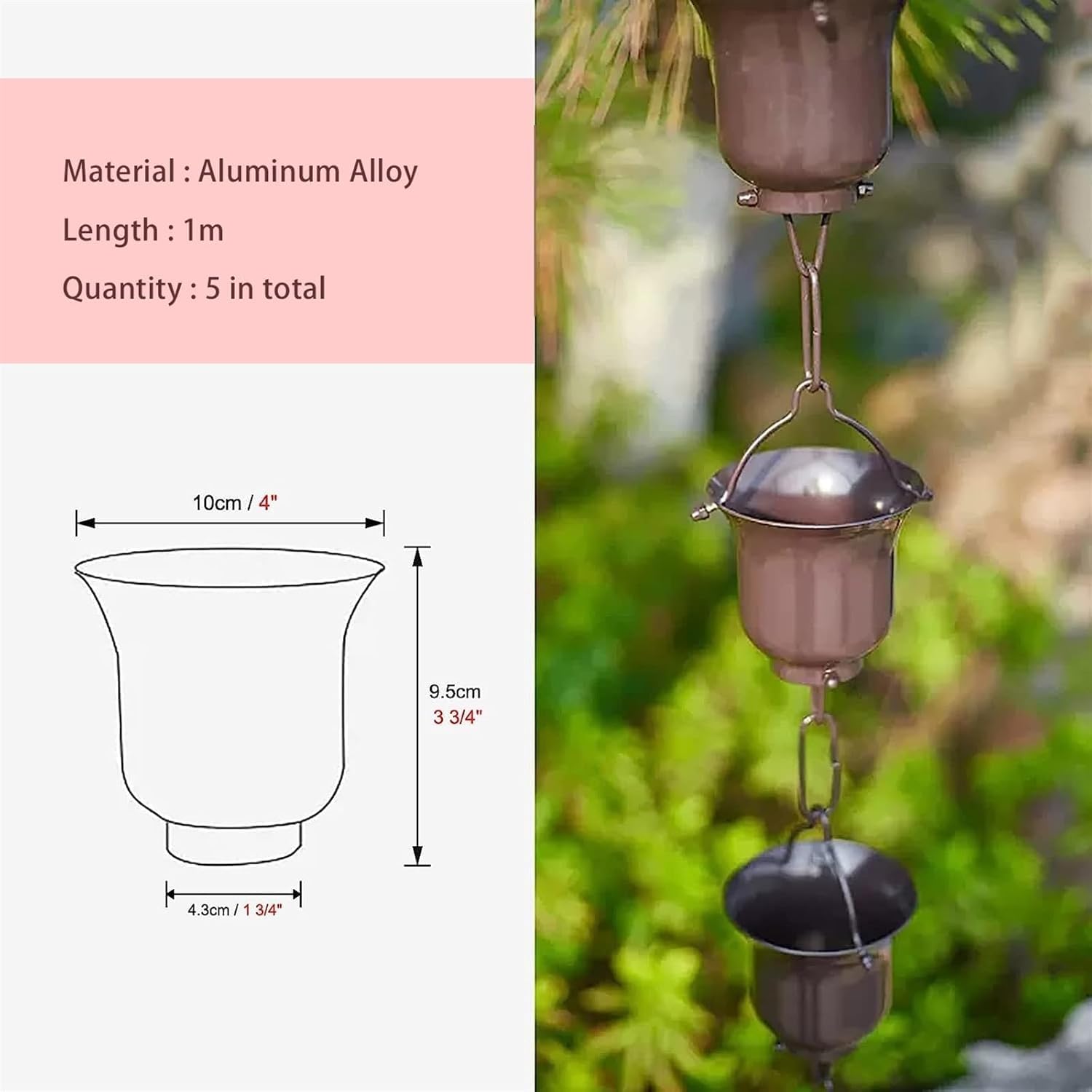 chaîne de Pluie, Aluminum Alloy for Courtyard Temple Outdoor Garden Decoration Chain for Roof Gutter downspout Customized Length(1.5m/5ft)