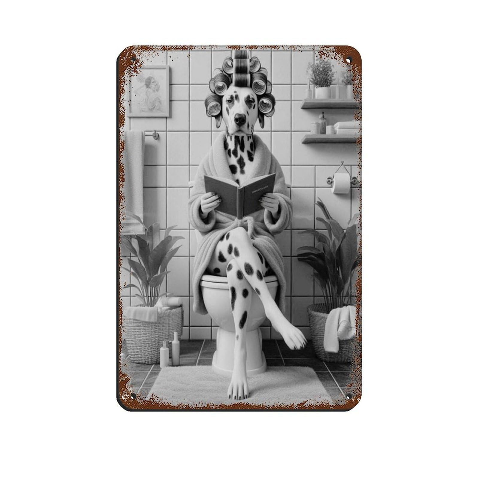 Dalmatian Dog in Bathroom Art Tin Sign Vintage Metal Pub Club Cafe Bar Home Wall Art Decoration Poster Retro 8x12inch(20x30cm)