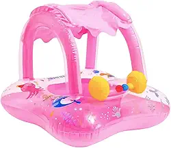 Boia Infantil Piscina Bebê Bote Inflável com Cobertura Proteção Solar para Menina e Menino Crianças 6 Meses à 3 Anos