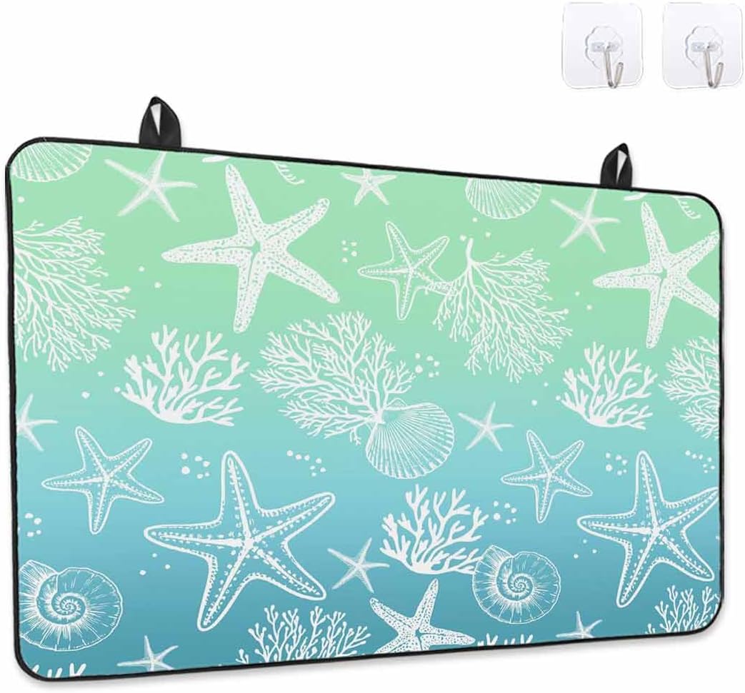 Stove Top Cover Coral Starfish Stove Cover for Electric Stove Top Ombre Blue Geen Shell Marine Life Glass Cooktop Covers Anti-Slip Mat Heat Resistant Countertop Protector Kitchen Decor 28.5"x20.5"