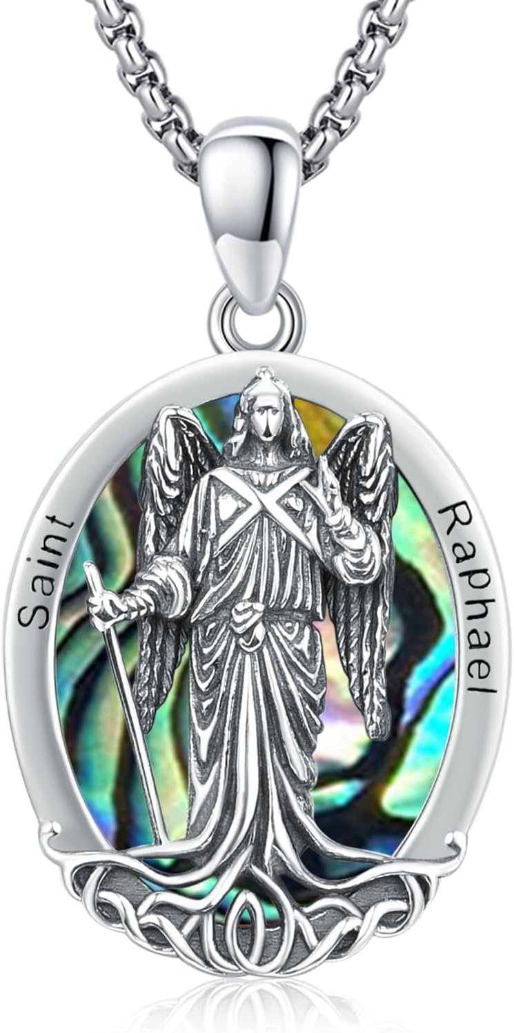 925 Sterling Silver Patron Saint Amulet Protection Pendant Necklace Religion Jewelry for Men Women With 316L Stainless Steel Chain and Gifts Box