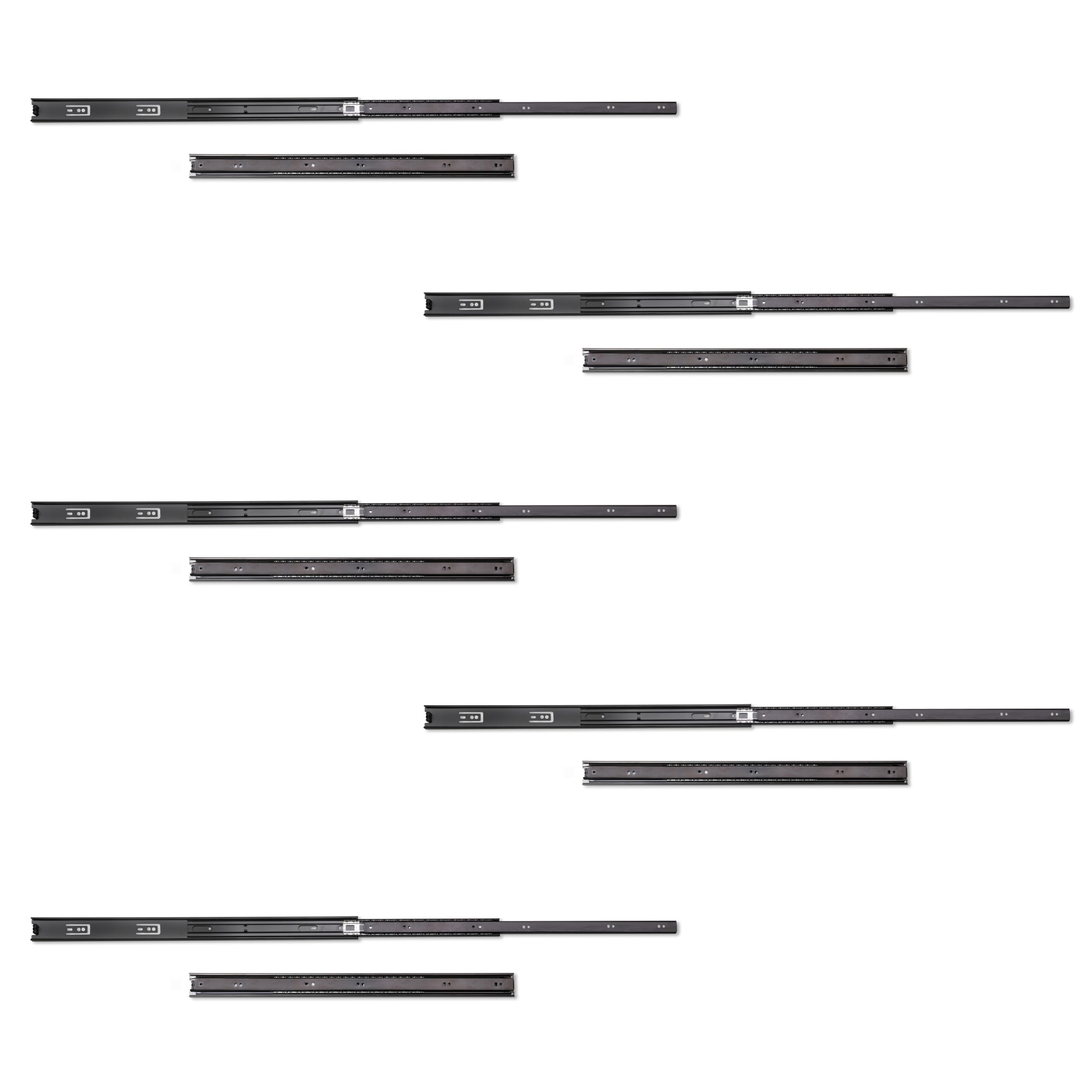Emuca - Glissières pour tiroir avec roulement à billes 45mm x 600mm, Lot de 5 paires de coulisses à sortie totale, Noir
