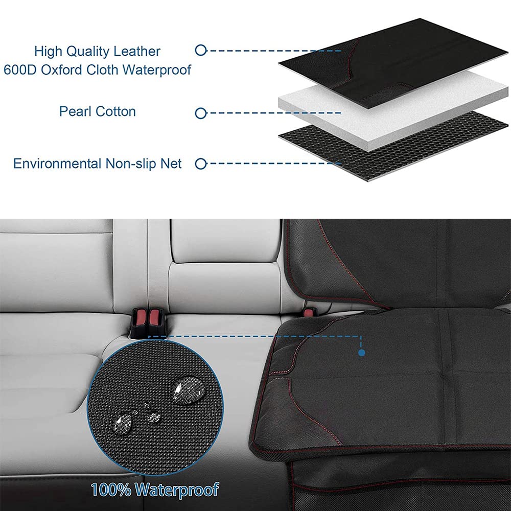 Protezione per seggiolino auto, impermeabile, pieghevole, in pelle, con imbottitura più spessa e retro antiscivolo, tasche portaoggetti in rete per sedili berline SUV (2)
