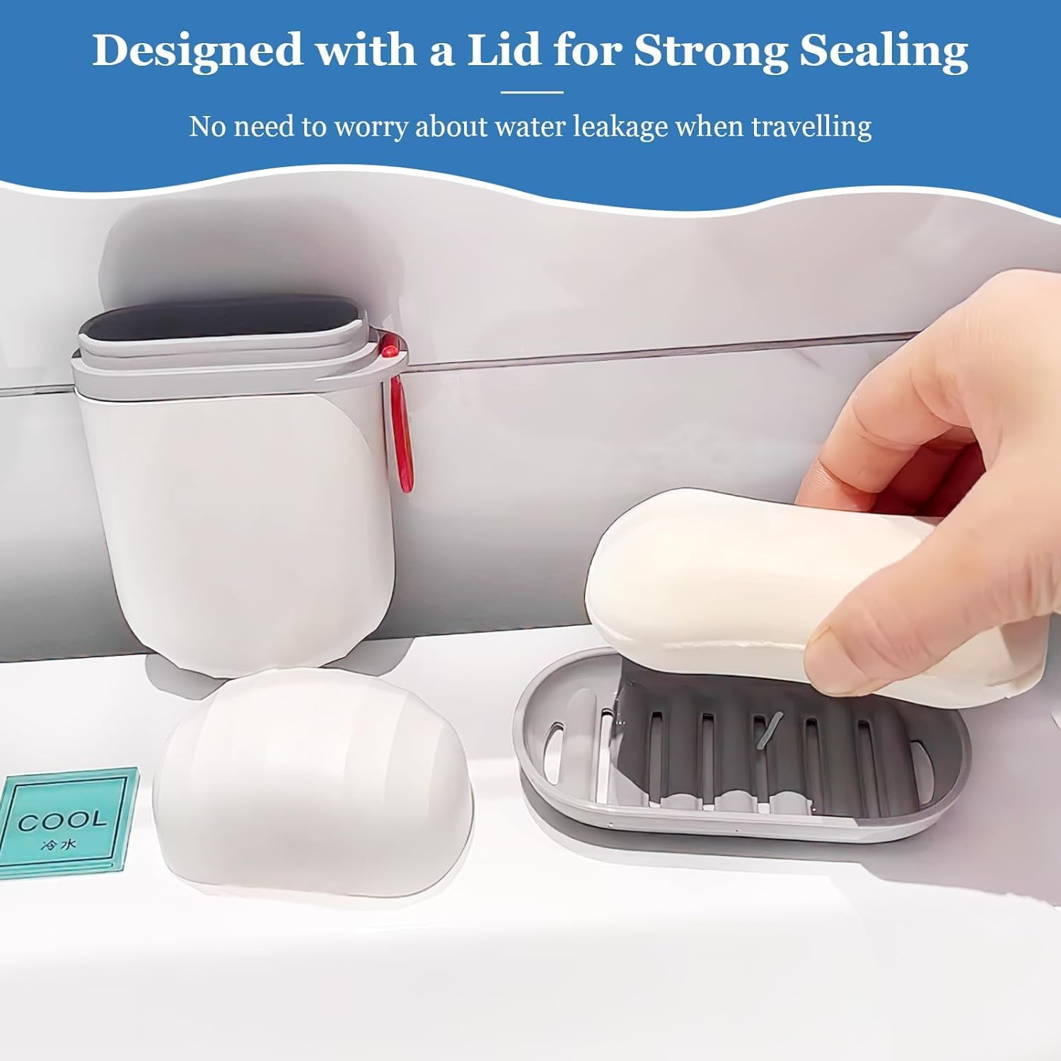 CLIXERA Soap Dishes Holder, Soap Box Dish Plate with Lid Lock Sealed Travel Hiking Leakproof Container Holder Home Shower Bathroom Soap Storage Cover Case | Pack 2 | White 4