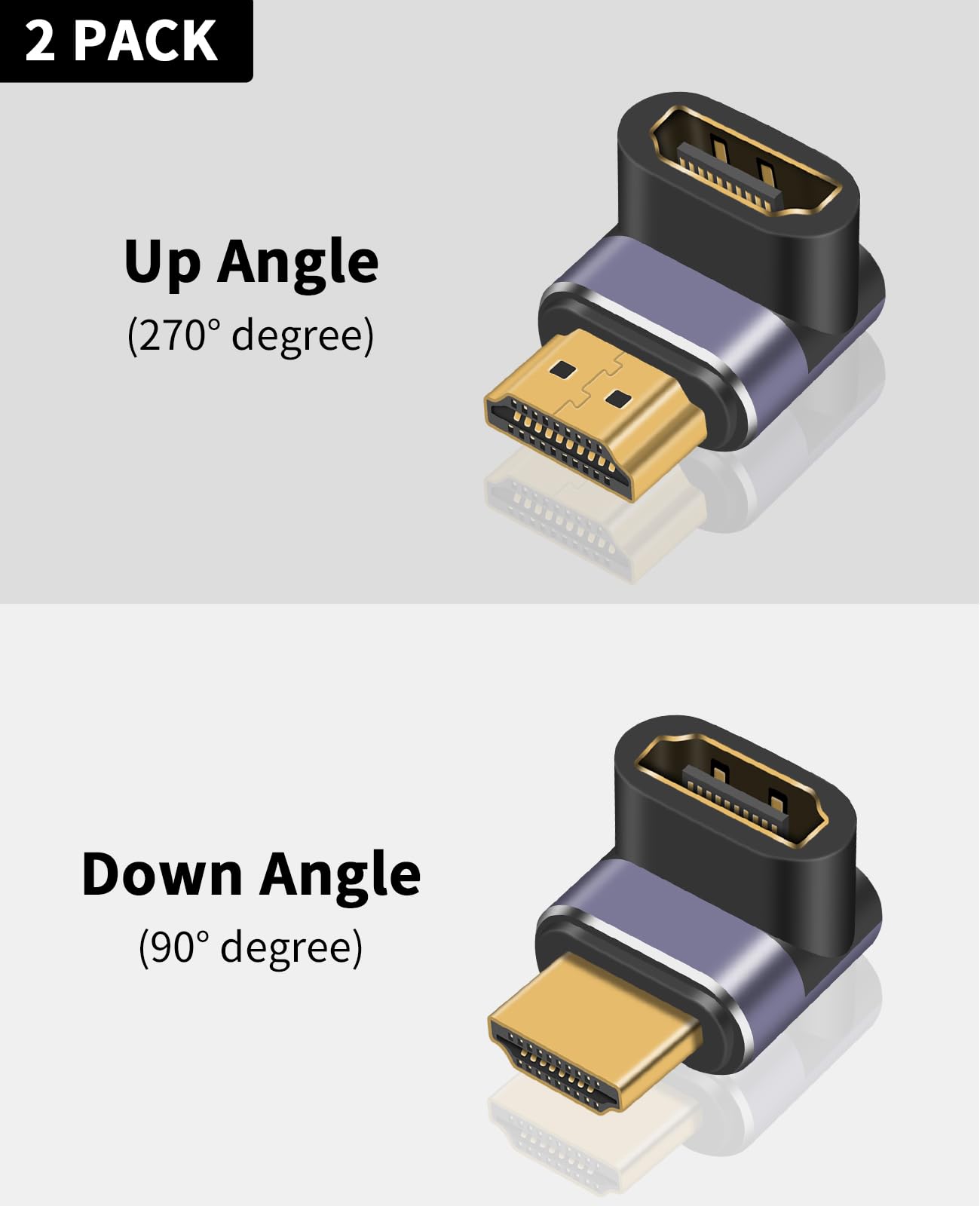 JBSTK 8K HDMI haakse stekker, 90 en 270 graden hoek, 2.1 kabel haakse stekker op bus, 8K @60Hz / 4K @120Hz, eARC, HDR, Dolby voor wandmontage TV/ laptop/Roku Stick/PS5