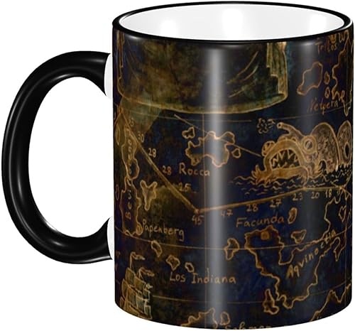 Taza de café vintage de cerámica con asa, diseño de mapa del mundo con brújula, tazas de té, tazas para café, tazas para beber, regalos para mujeres