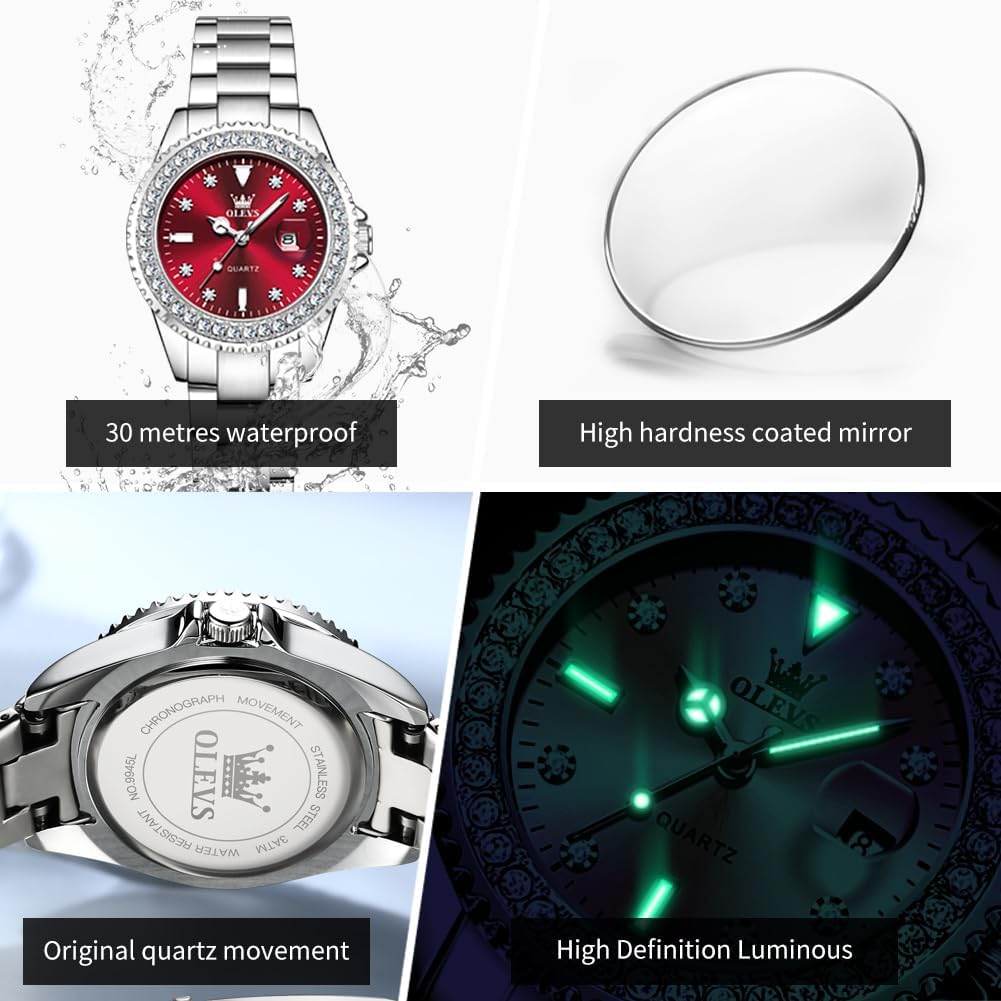 OLEVS Ladies Watch Diamond Dress Quartz Analog Female Watches Stainless Steel Two Tone Waterproof Luminous Day Date for Womens Wrist Watch Gift - Image 3