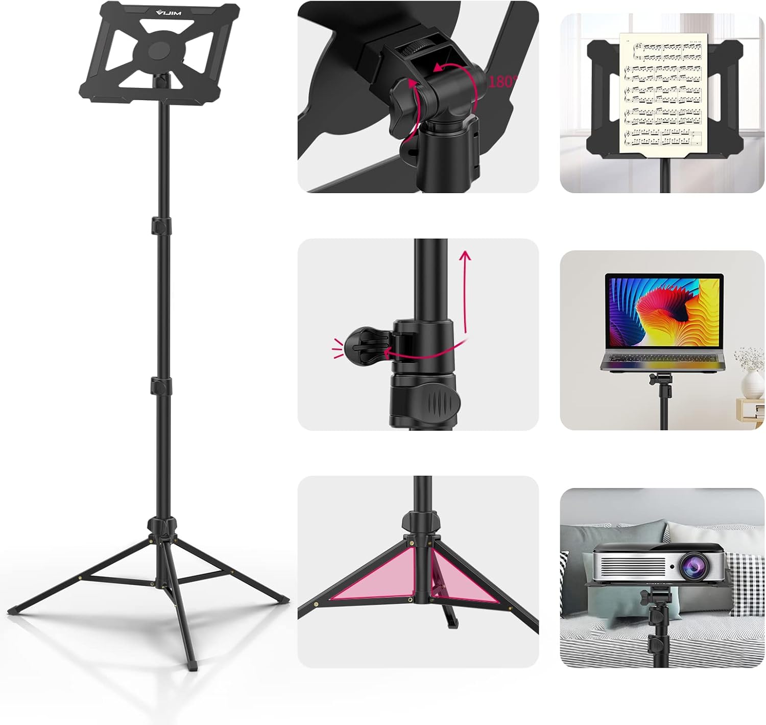 ULANZI LT01 stand showing various components like ballhead, clamping pin, non-slip feet, and hollow pallet