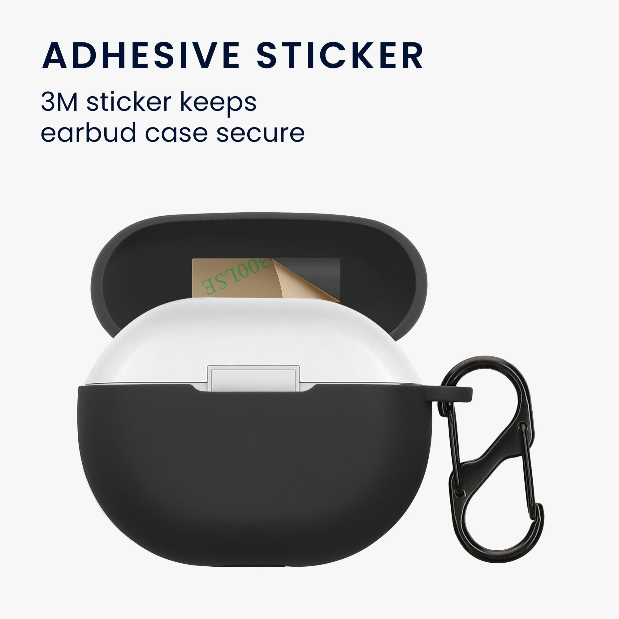 kwmobile Silicone Cover Compatible with SoundPeats Air 4 Pro - Case Cover Stick-On Skin with Clip - Black - Image 3
