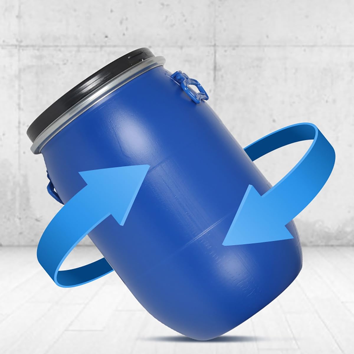 Grande Fusto Fusti Stoccaggio con Coperchio Aperto Plastica Blu, Contenitore Stoccaggio Industriale A Tenuta d'Aria per Stoccaggio e Trasporto Esterno(60L)