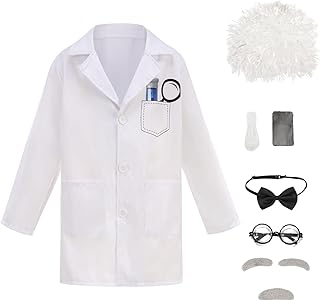GRAJTCIN Mad Scientist Costume Kids Lab Coat Scientist 100th Day of School Dress Up Halloween Cosplay 8 Pcs