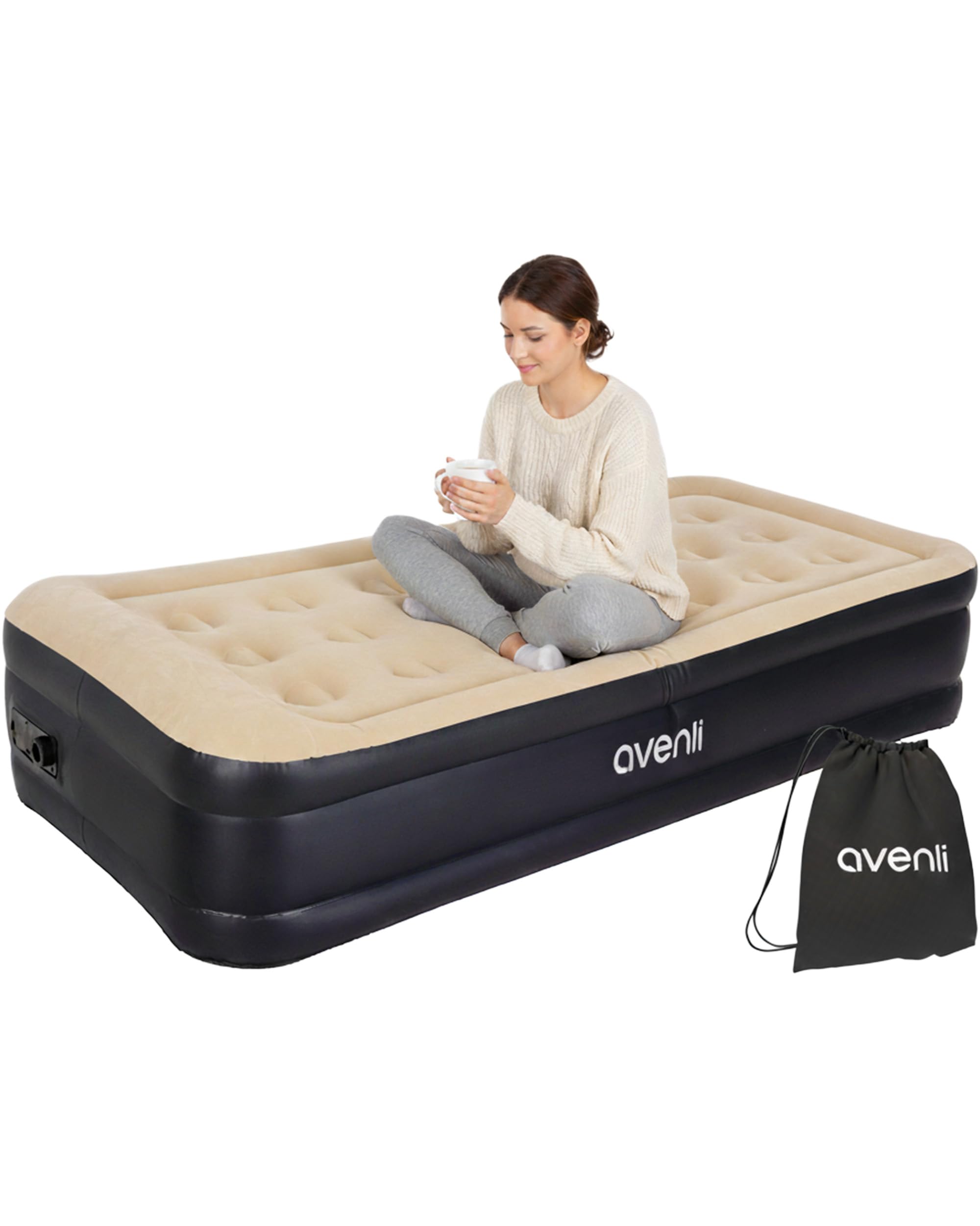 AVENLI Zelfopblazend Luchtbed 203 x 157 x 47 cm – Luxe Logeerbed met Ingebouwde Pomp – Comfortabel en Duurzaam Luchtbed voor 2 Personen – Ideaal voor Camping, Reizen en Thuis